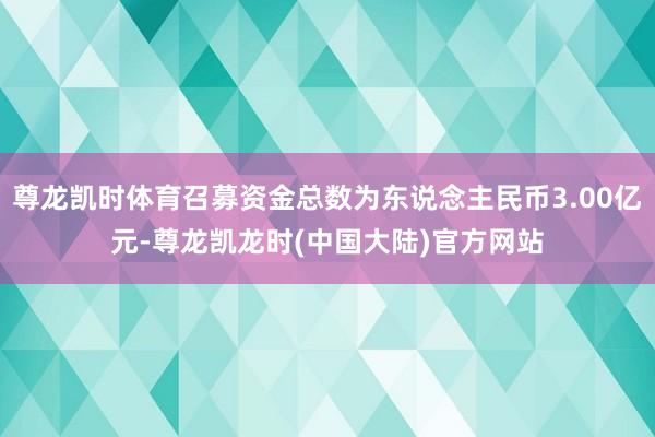 尊龙凯时体育召募资金总数为东说念主民币3.00亿元-尊龙凯龙时(中国大陆)官方网站