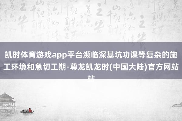凯时体育游戏app平台濒临深基坑功课等复杂的施工环境和急切工期-尊龙凯龙时(中国大陆)官方网站
